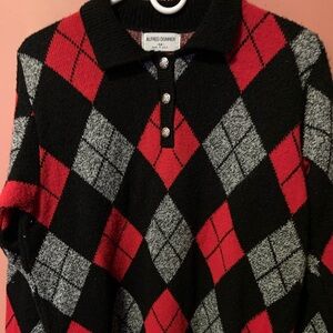 Vintage Alfred Dunner Argyle Quarter Button Collar Pullover Sweater Size Medium
